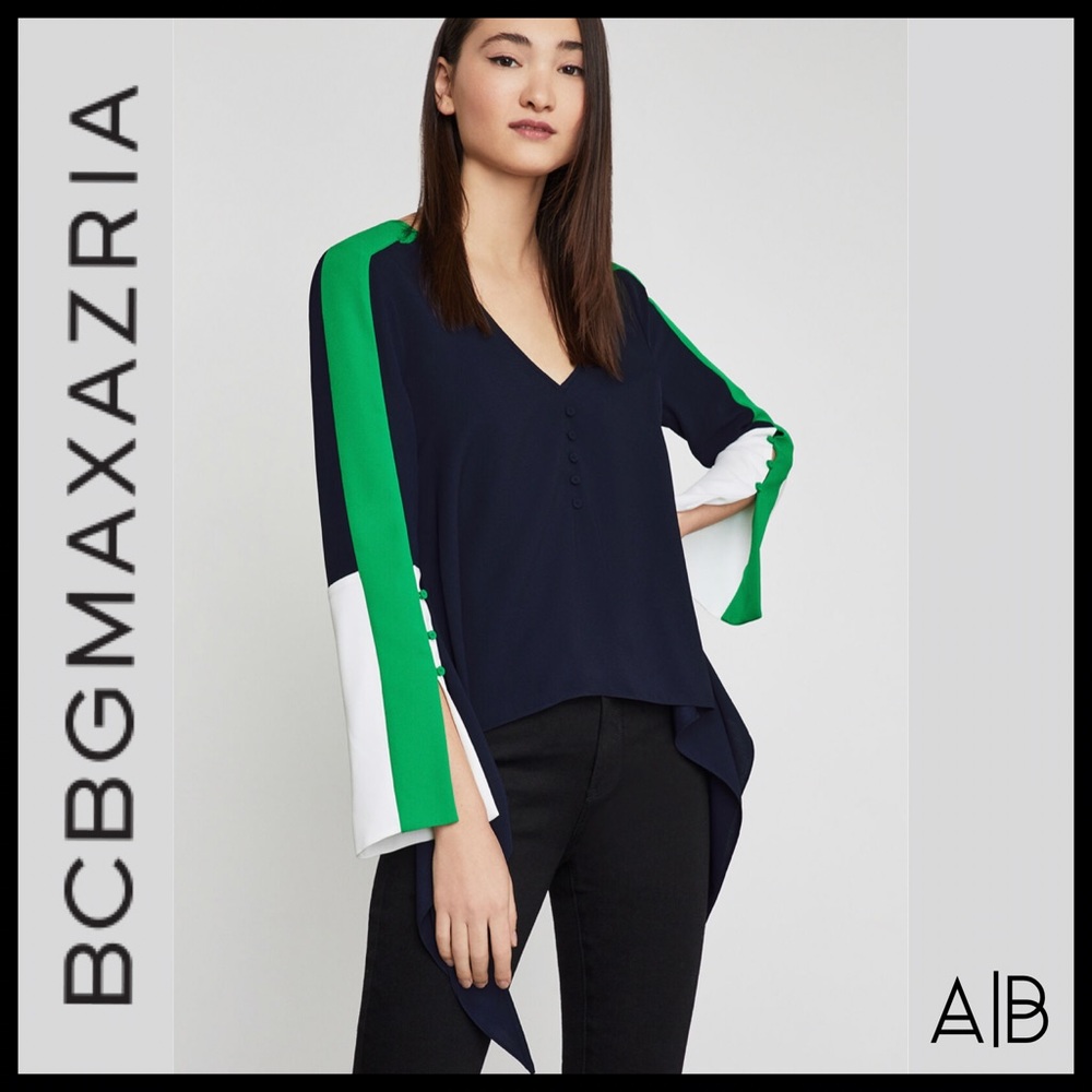 BCBG MAXAZRIA Asymmetric Colorblocked Top